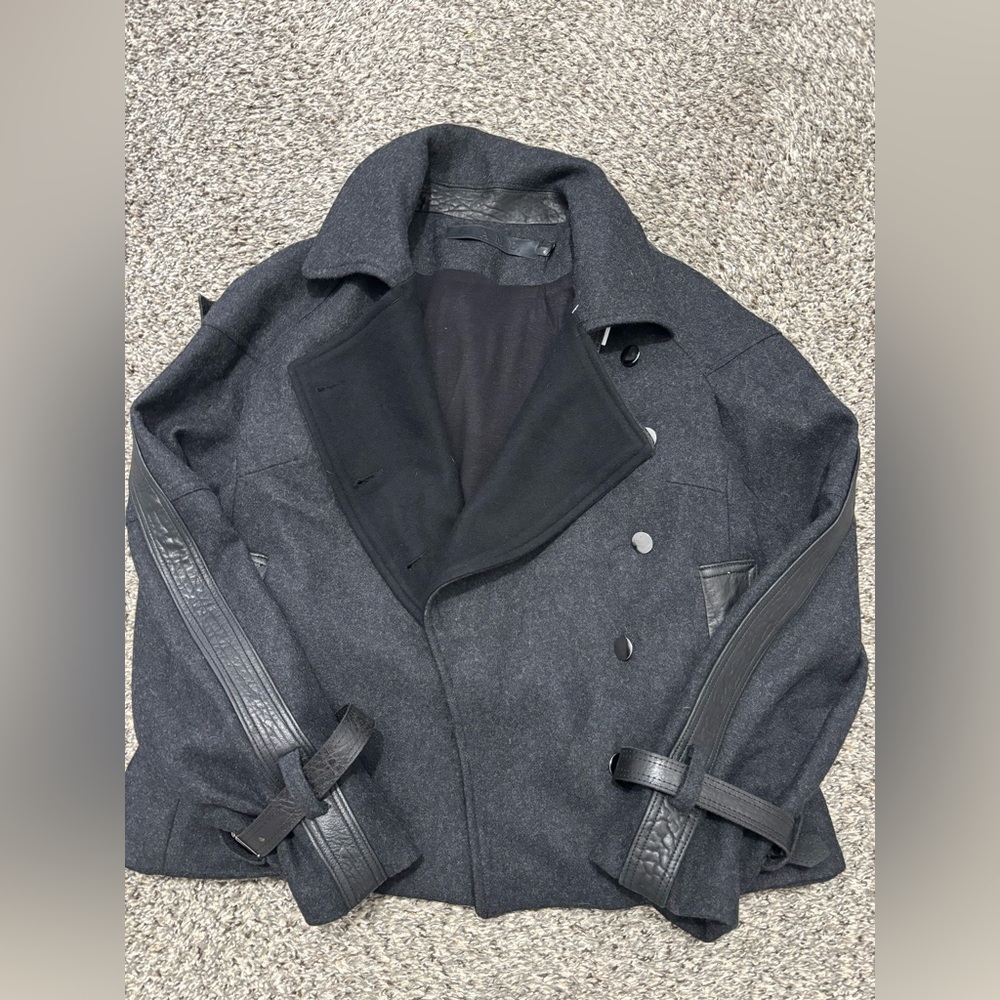 L.A.M.B. Virgin Wool with Leather Jacket Black Moto Biker Asymmetrical Size 6
